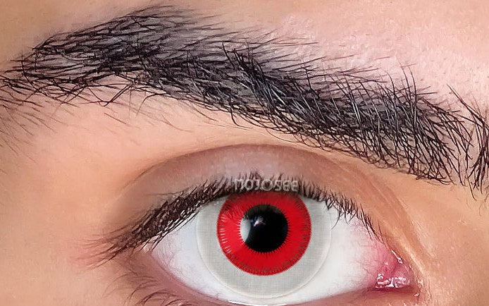 Sukuna red cosplay lens worn on a real eye