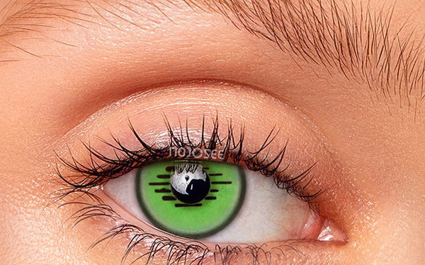Mitsuri spring-green lens worn on a real eye