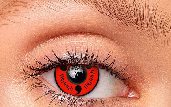 Sasuke red Sharingan lens worn on a real eye