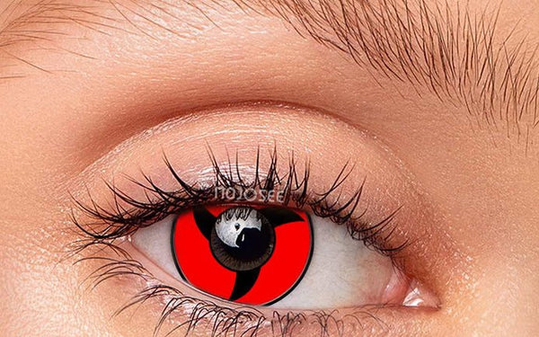 Itachi Mangekyō pinwheel lens worn on a real eye