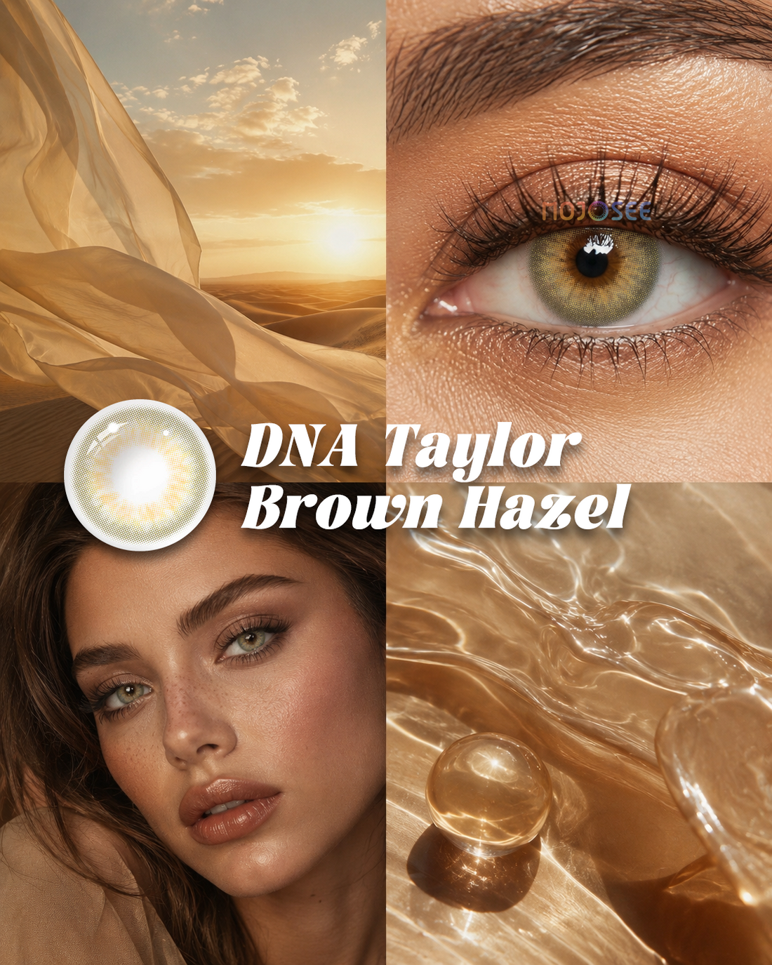 DNA Taylor Brown Hazel colored contact lenses worn on eye – Mojosee