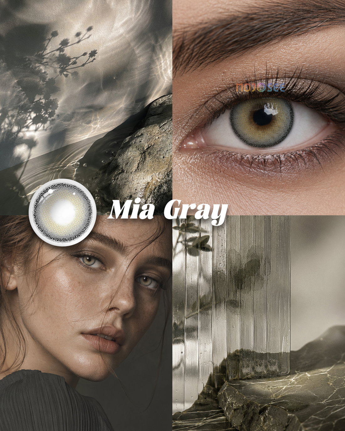 Mia Gray colored contact lenses worn on eye – Mojosee
