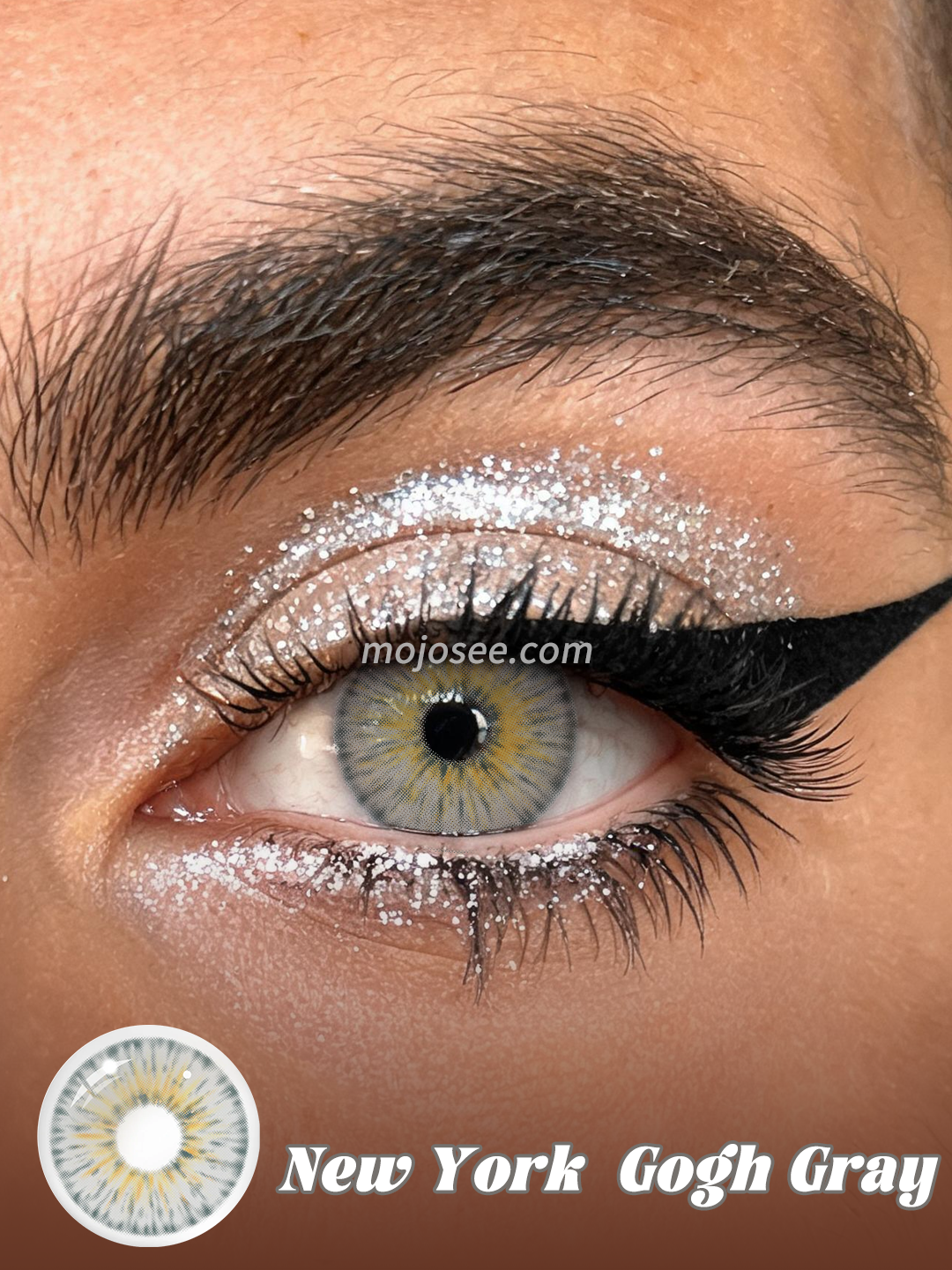 New York Gogh Gray colored contact lenses worn on eye – Mojosee