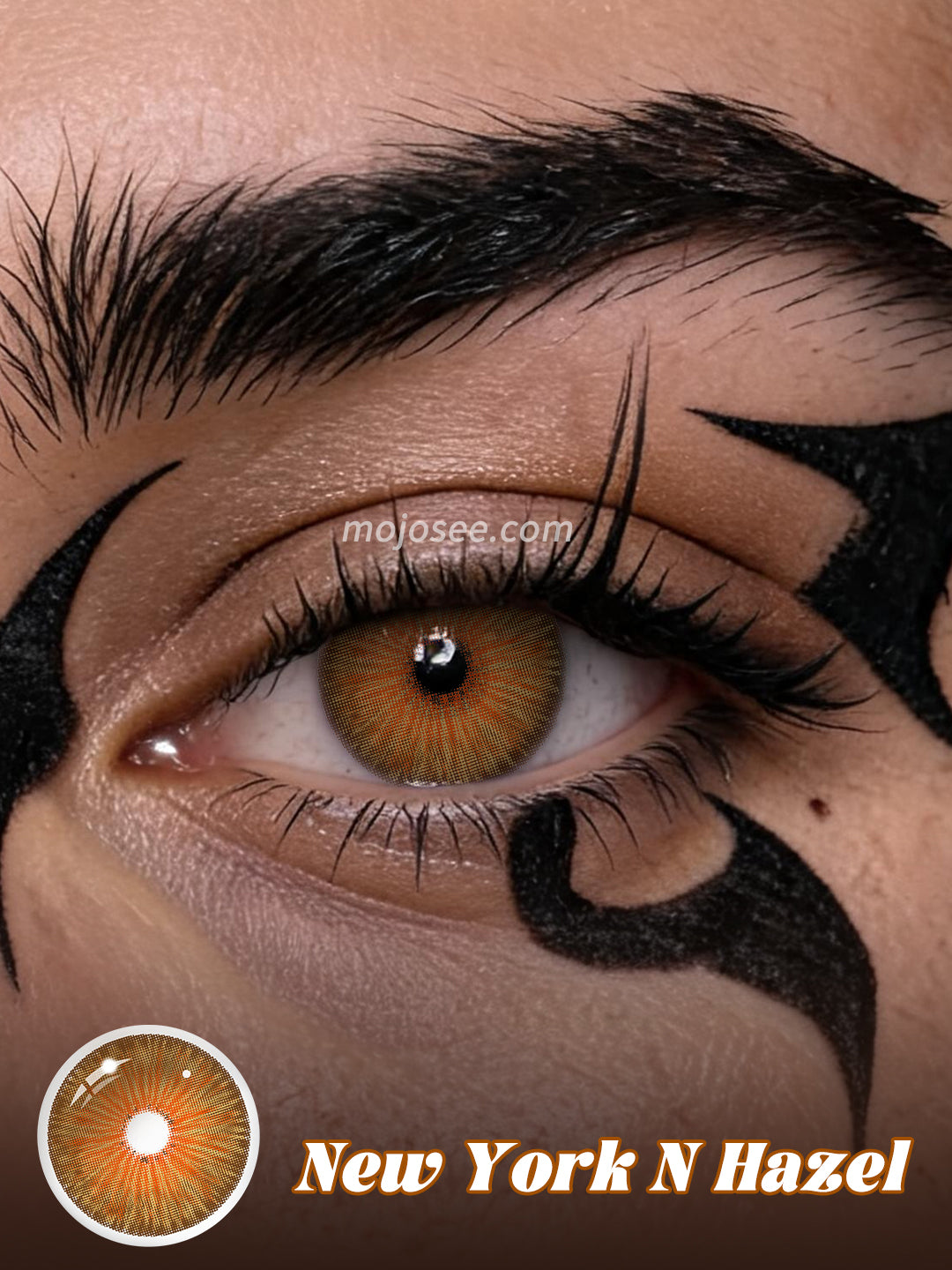 New York N Hazel colored contact lenses worn on eye – Mojosee