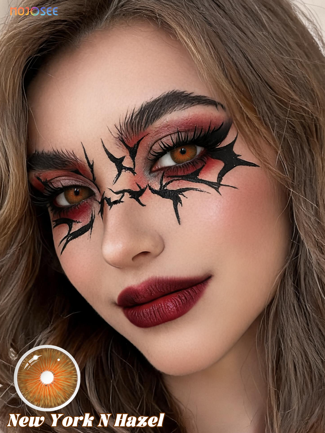 New York N Hazel colored contact lenses worn on eye – Mojosee