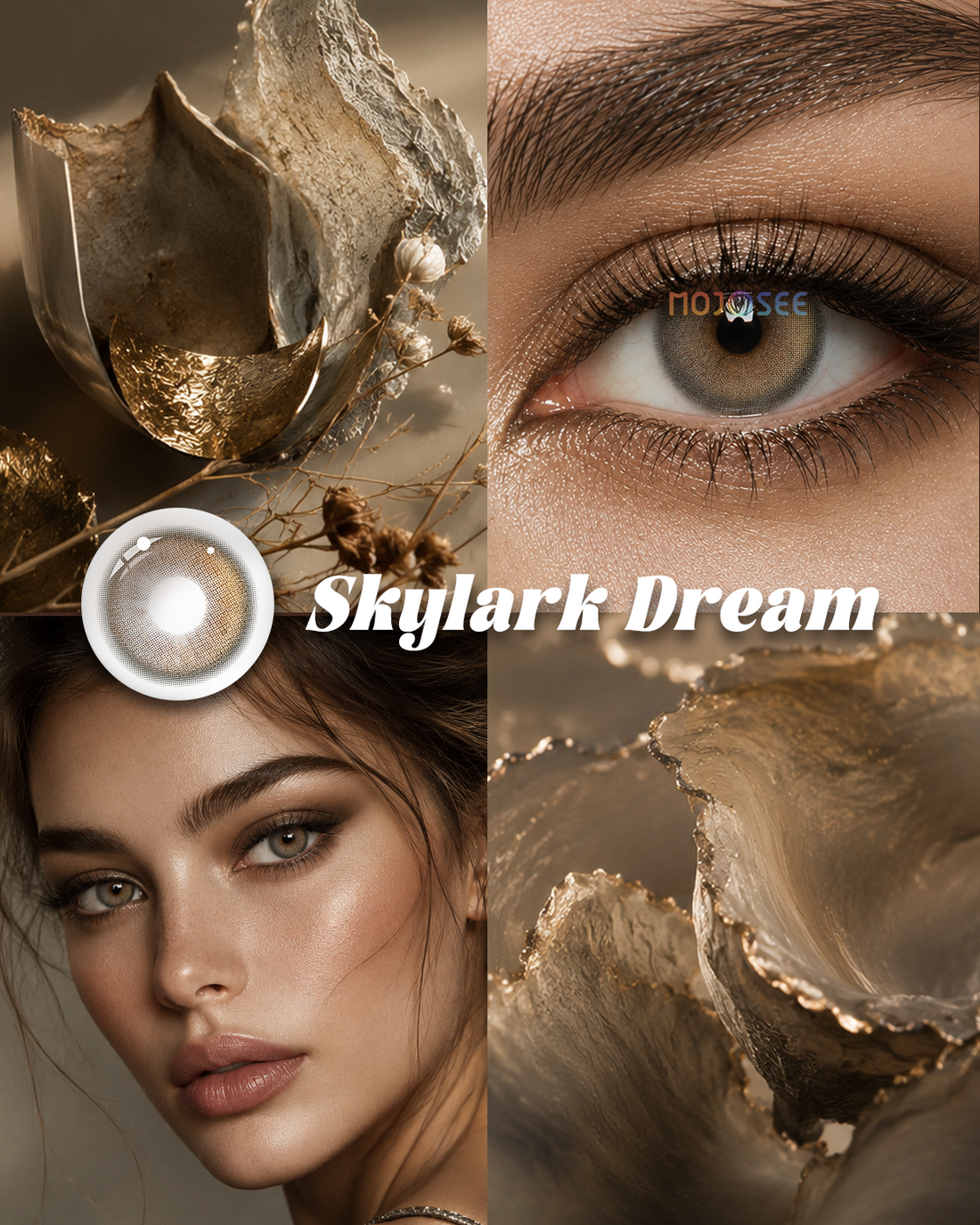 Skylark Dream colored contact lenses worn on eye – Mojosee