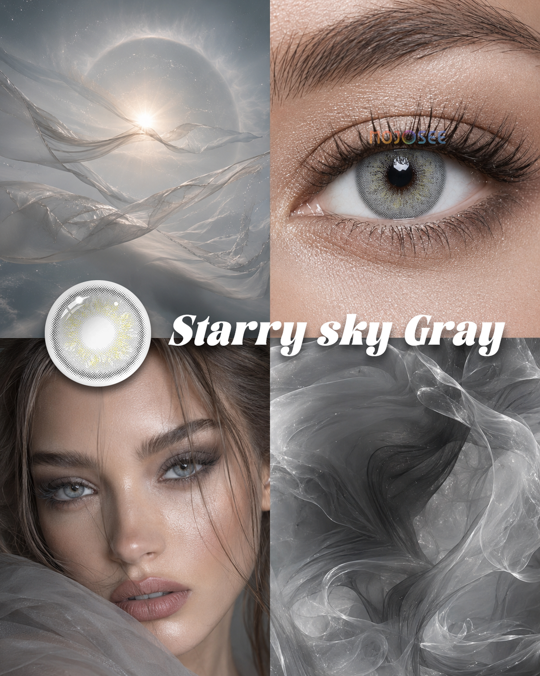 Starry sky Gray colored contact lenses worn on eye – Mojosee