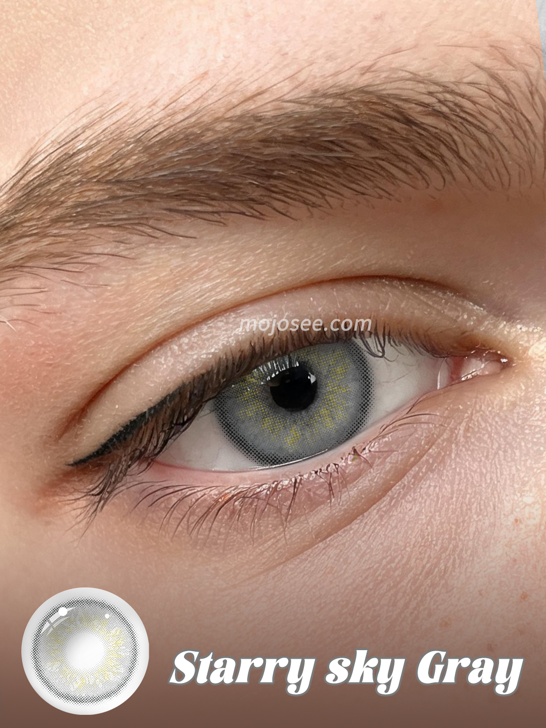 Starry sky Gray colored contact lenses worn on eye – Mojosee