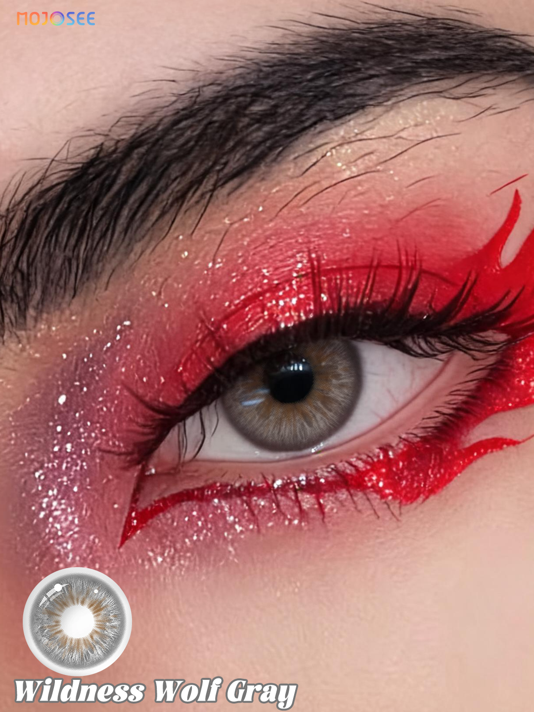 Wolf Gray colored contact lenses worn on eye – Mojosee