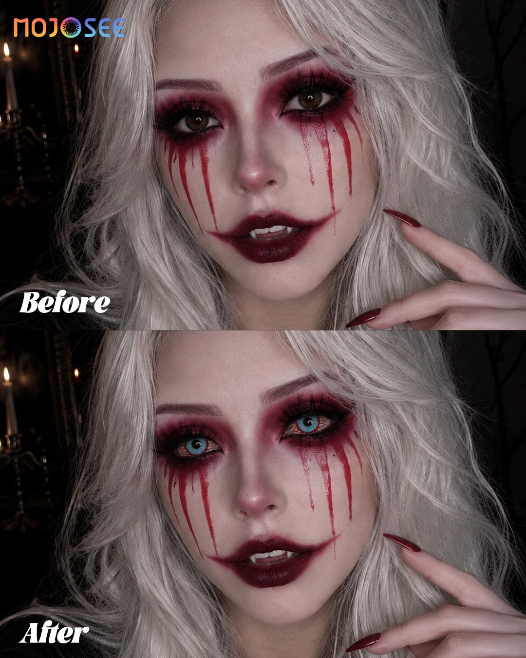 Bloodshot Infected Zombie Colored Contact Lenses – Red Vein Sclera 22mm Eye — look 2