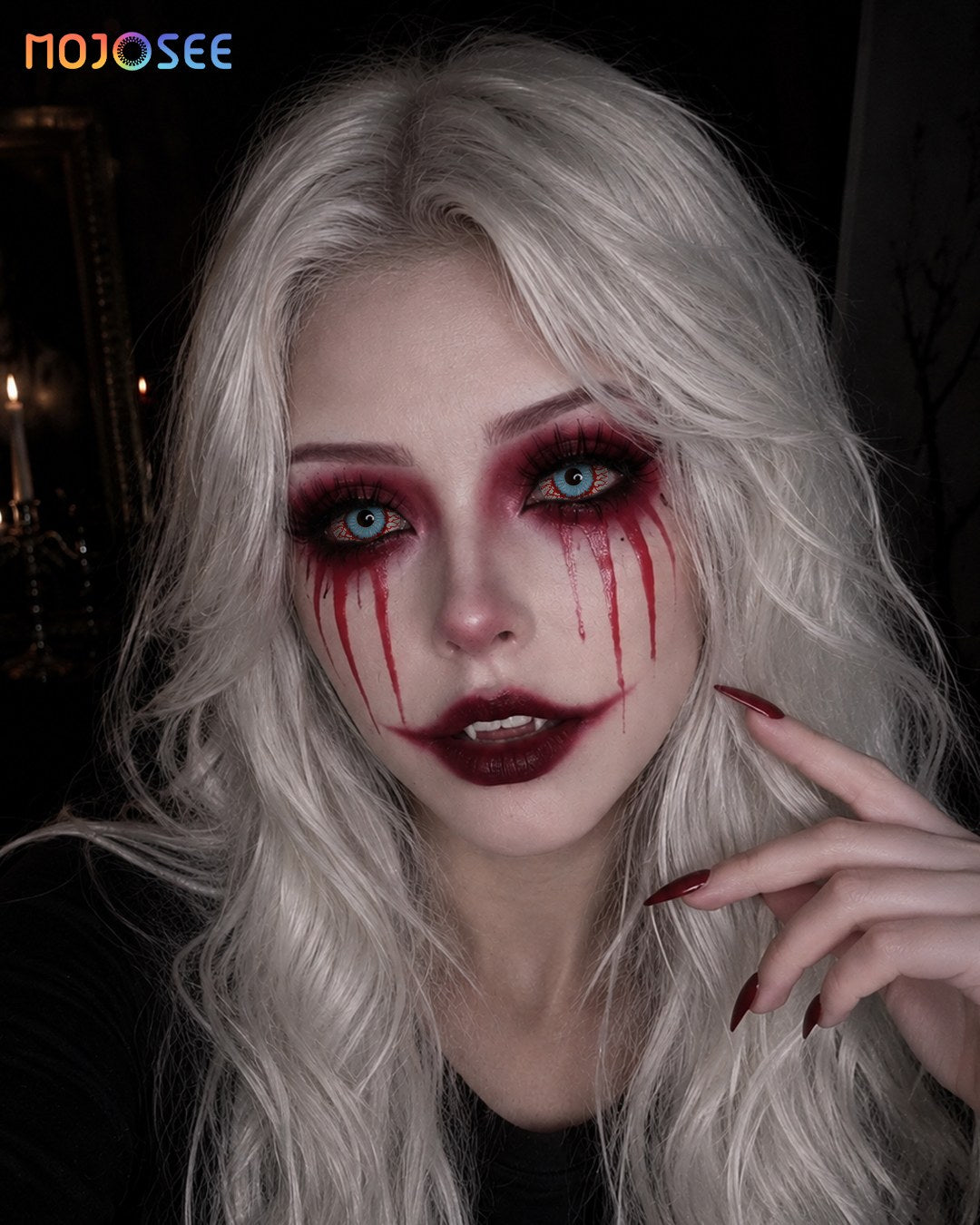 Bloodshot Infected Zombie Colored Contact Lenses – Red Vein Sclera 22mm Eye — look 4