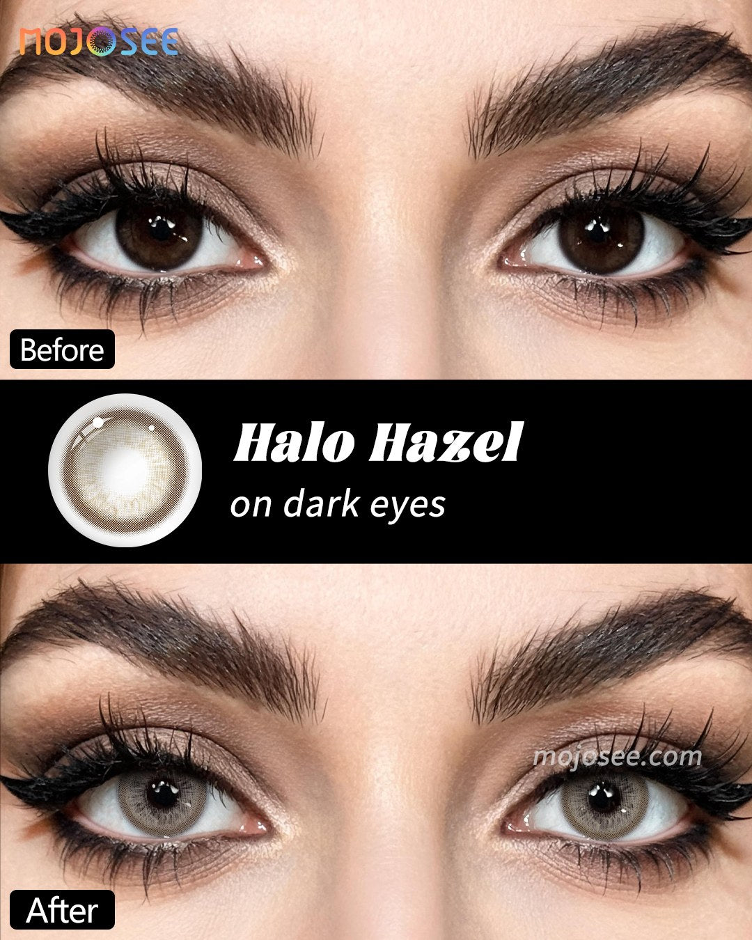 Golden Green Hazel Contact Lenses for Dark Eyes - Halo Hazel — look 1