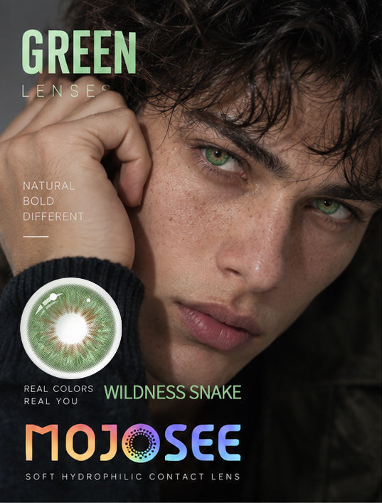 Wildness Snake green colored contact lenses for men - model wearing green lenses