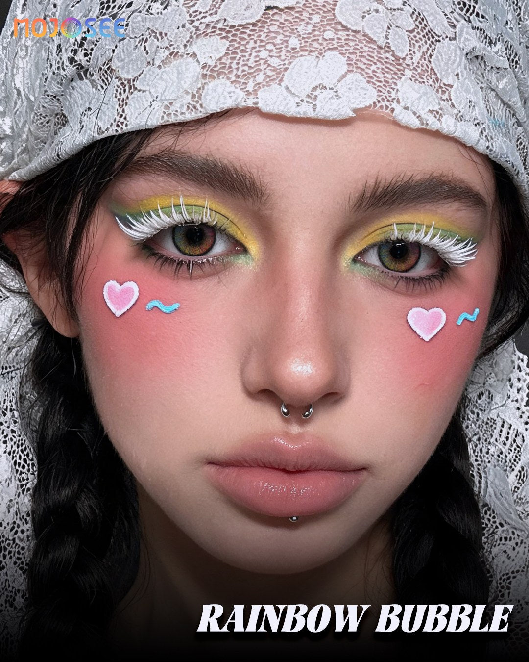 Pastel Rainbow Contact Lenses – Soft Multicolor Gradient — look 1