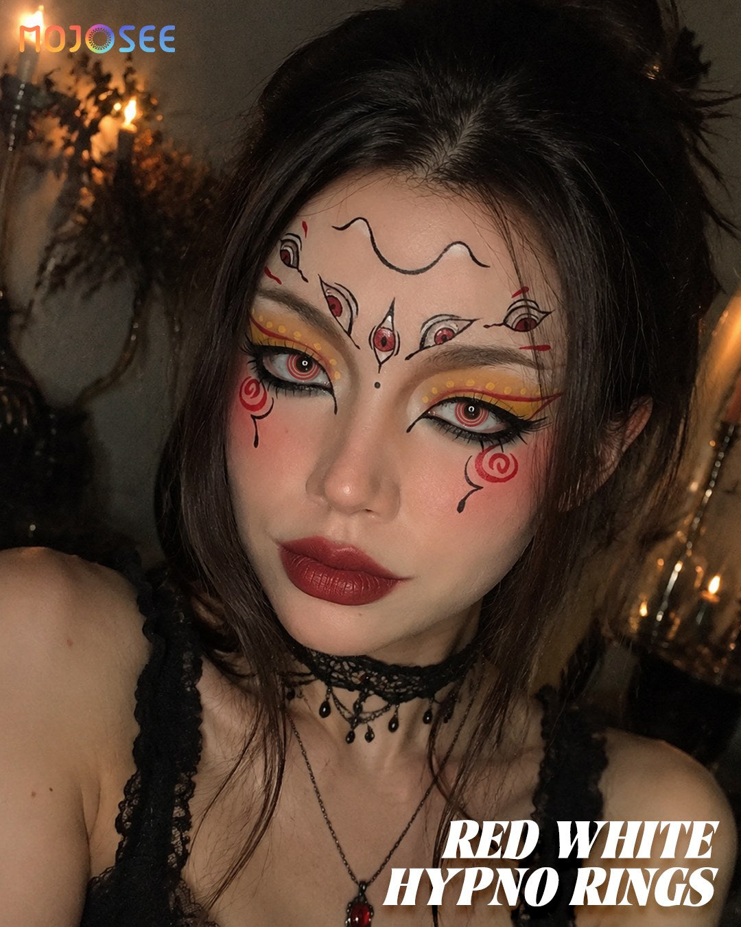 Red White Hypno Rings Colored Contact Lenses – Red Hypnotic Spiral Eye — look 1