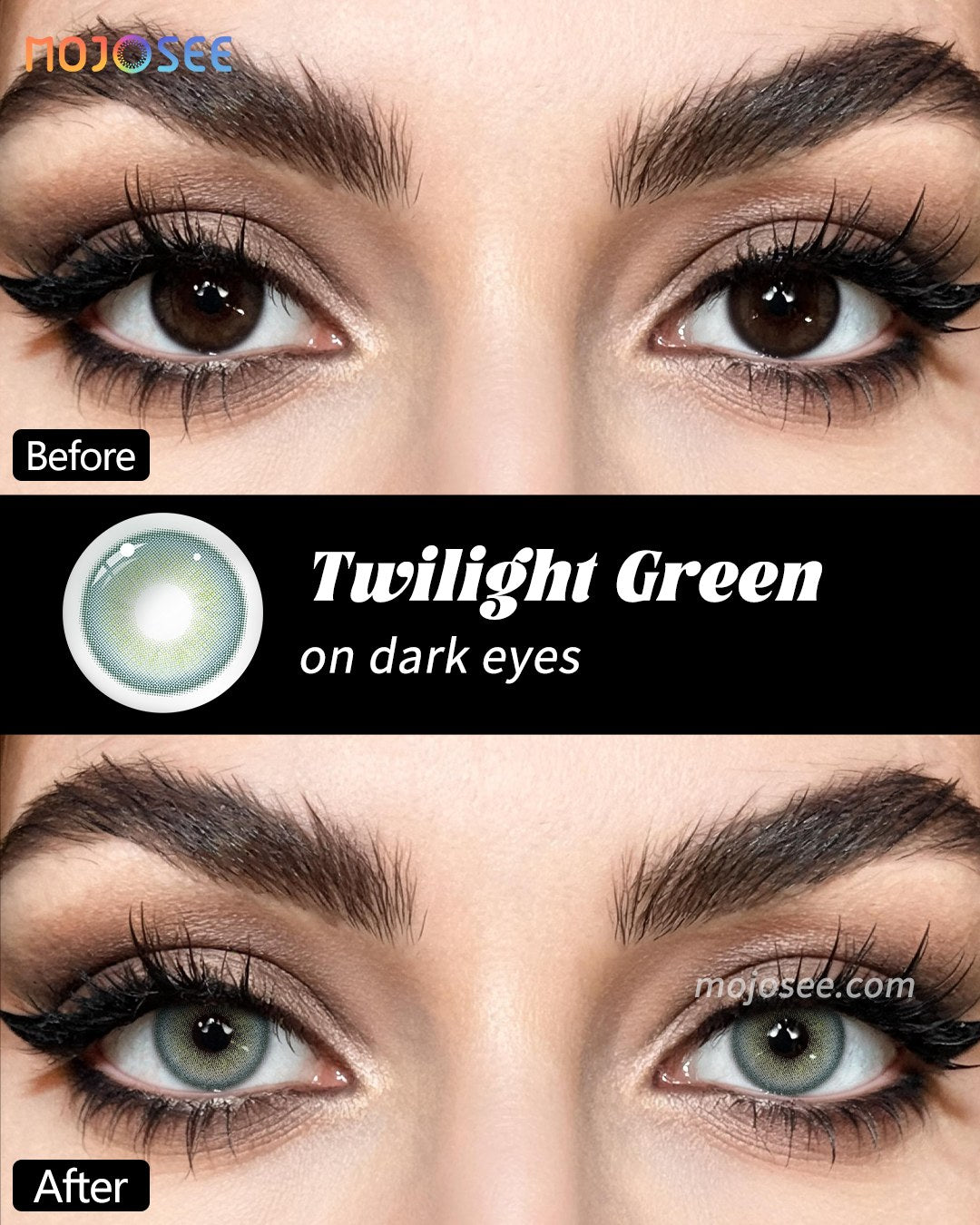 Sea Green Contact Lenses - Soft Gray-Green Blend, Twilight — look 5