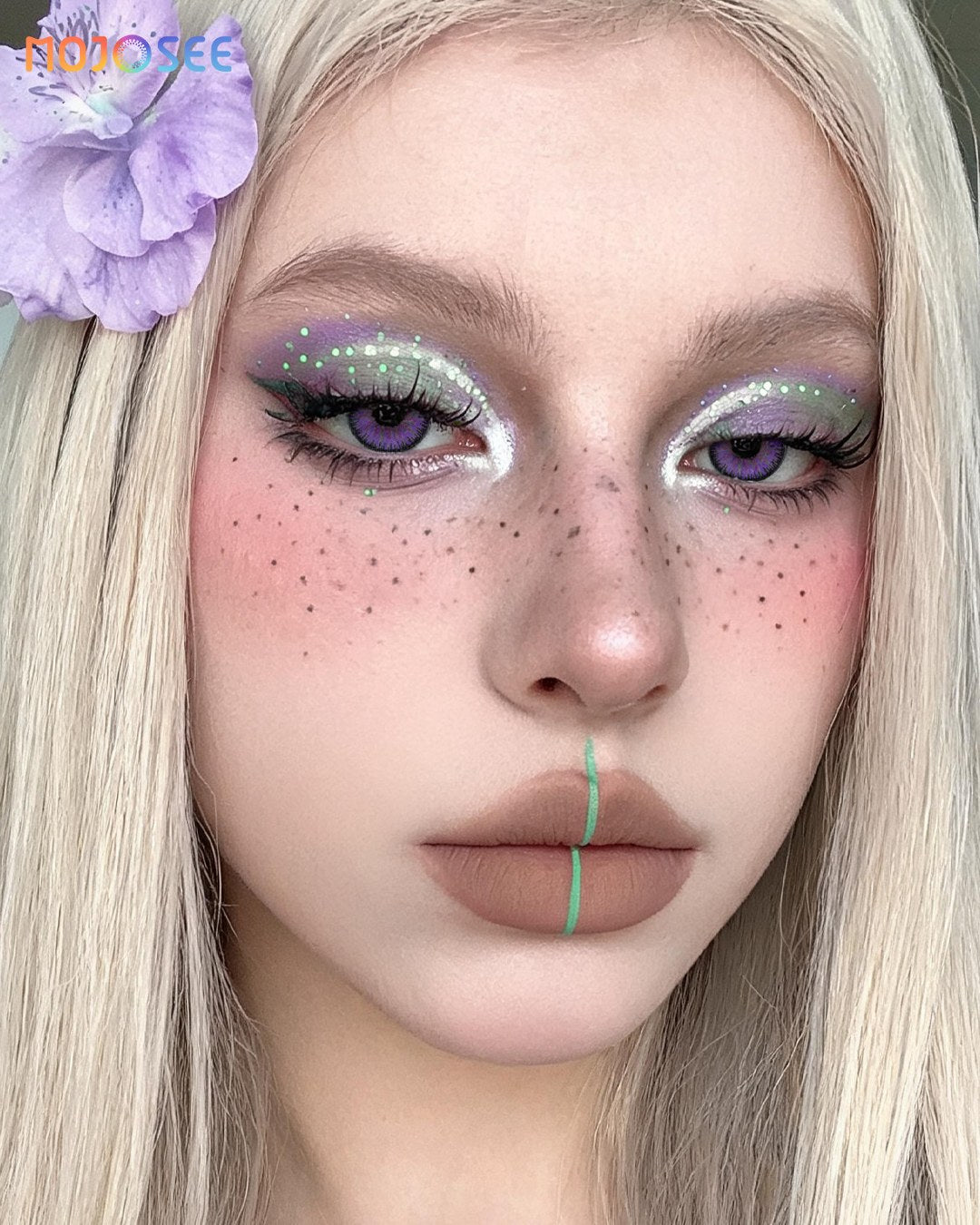 Vivid Purple Circle Contact Lenses - Dark Rim, Vika Tricolor — look 2