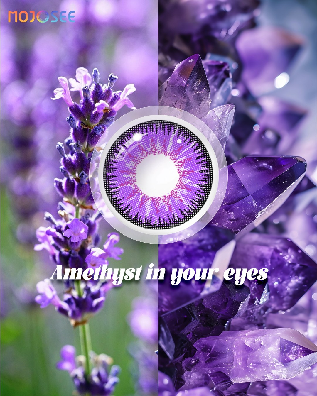 Vivid Purple Circle Contact Lenses - Dark Rim, Vika Tricolor — look 8