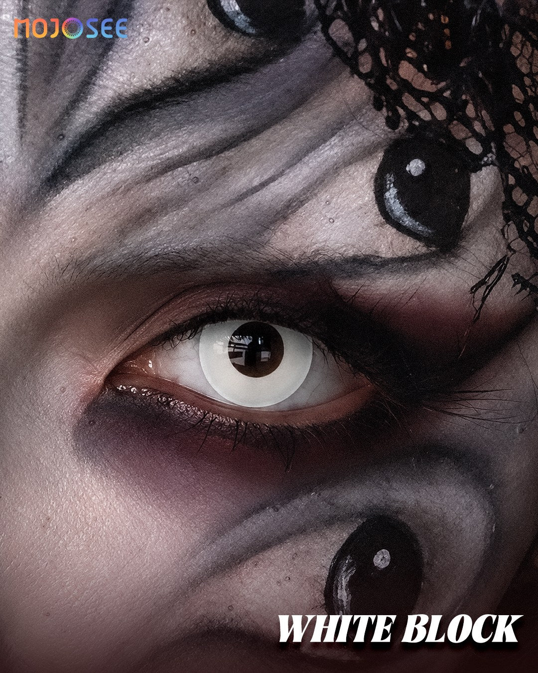 Circle Block White Block Colored Contact Lenses – Solid White Eye — look 1