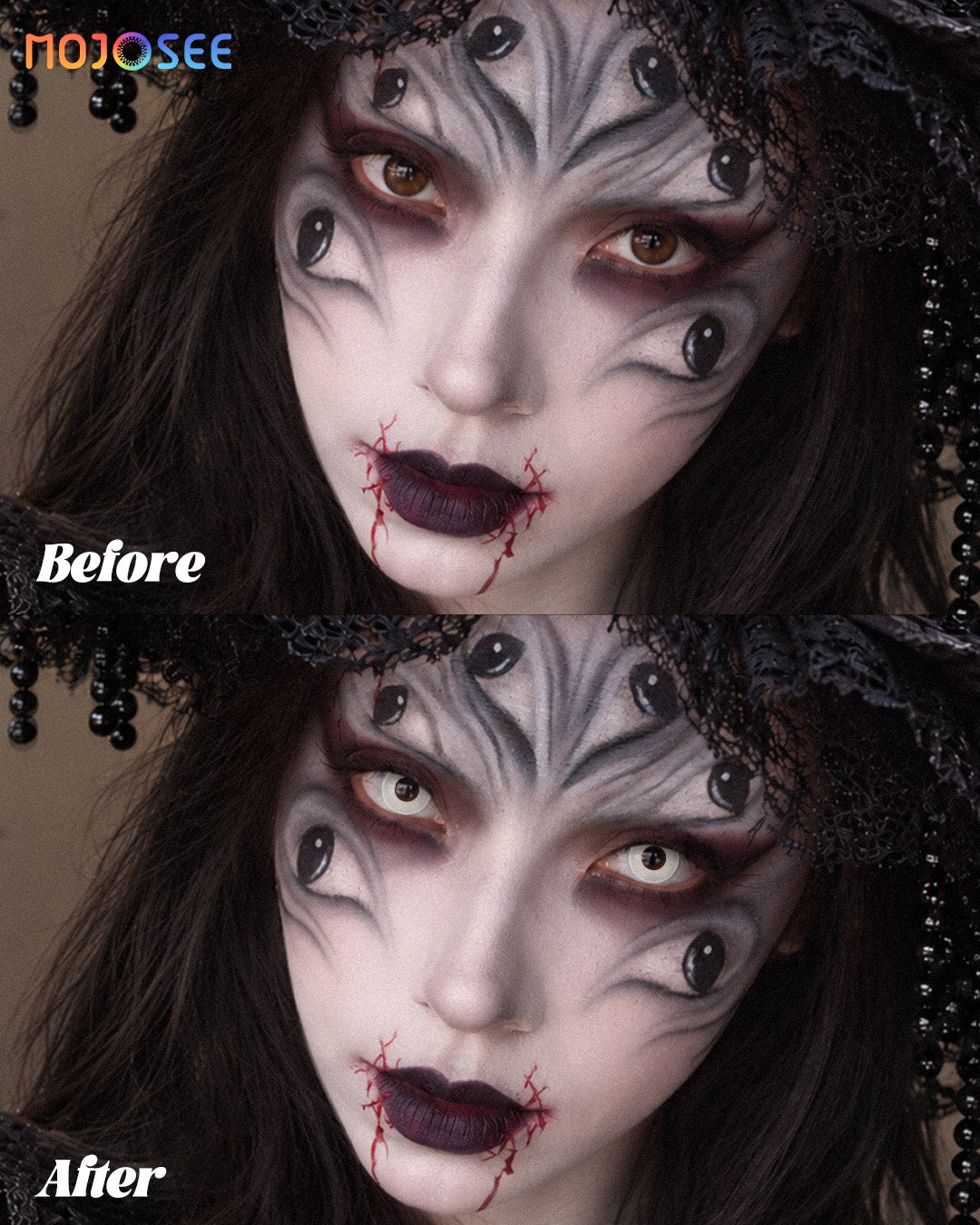 Circle Block White Block Colored Contact Lenses – Solid White Eye — look 2