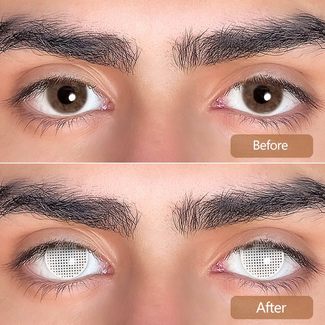 White Mesh Blind Contact Lenses for Men - Full-Iris Grid