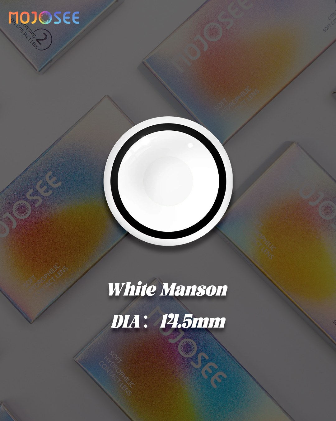 Circle Block White Manson Colored Contact Lenses – White Black Rim Ring Eye — look 5
