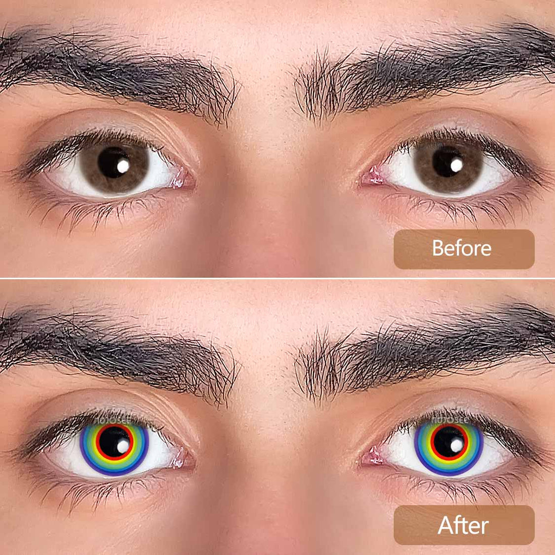 Multiple Rainbow Colored Contact Lenses for Men – opaque colored lenses for dark brown eyes