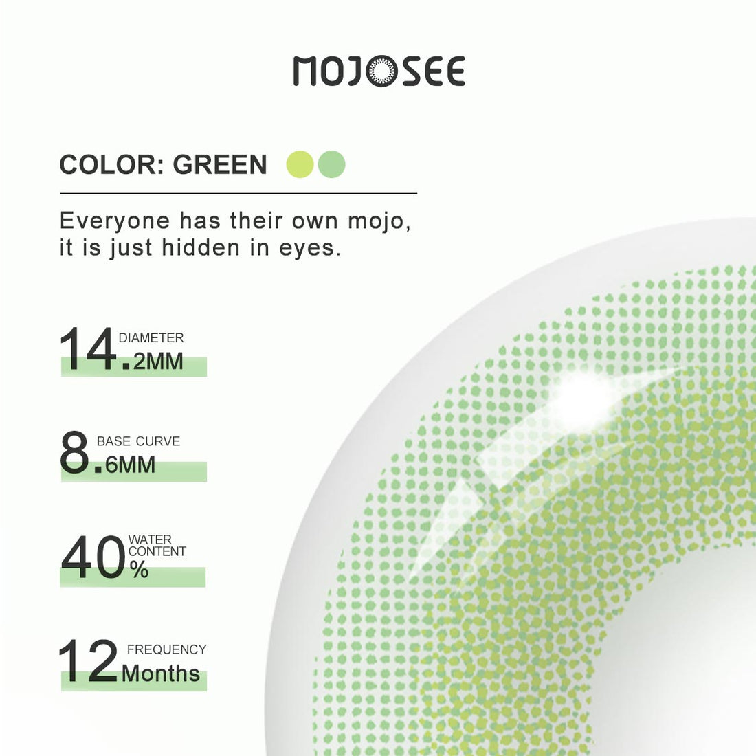 Pixie Green – opaque colored lenses for dark brown eyes