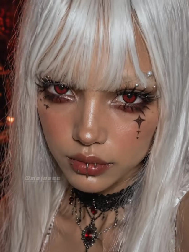 The Spider Look: Halloween Makeup With Red Contacts and White Hair, Step by Step