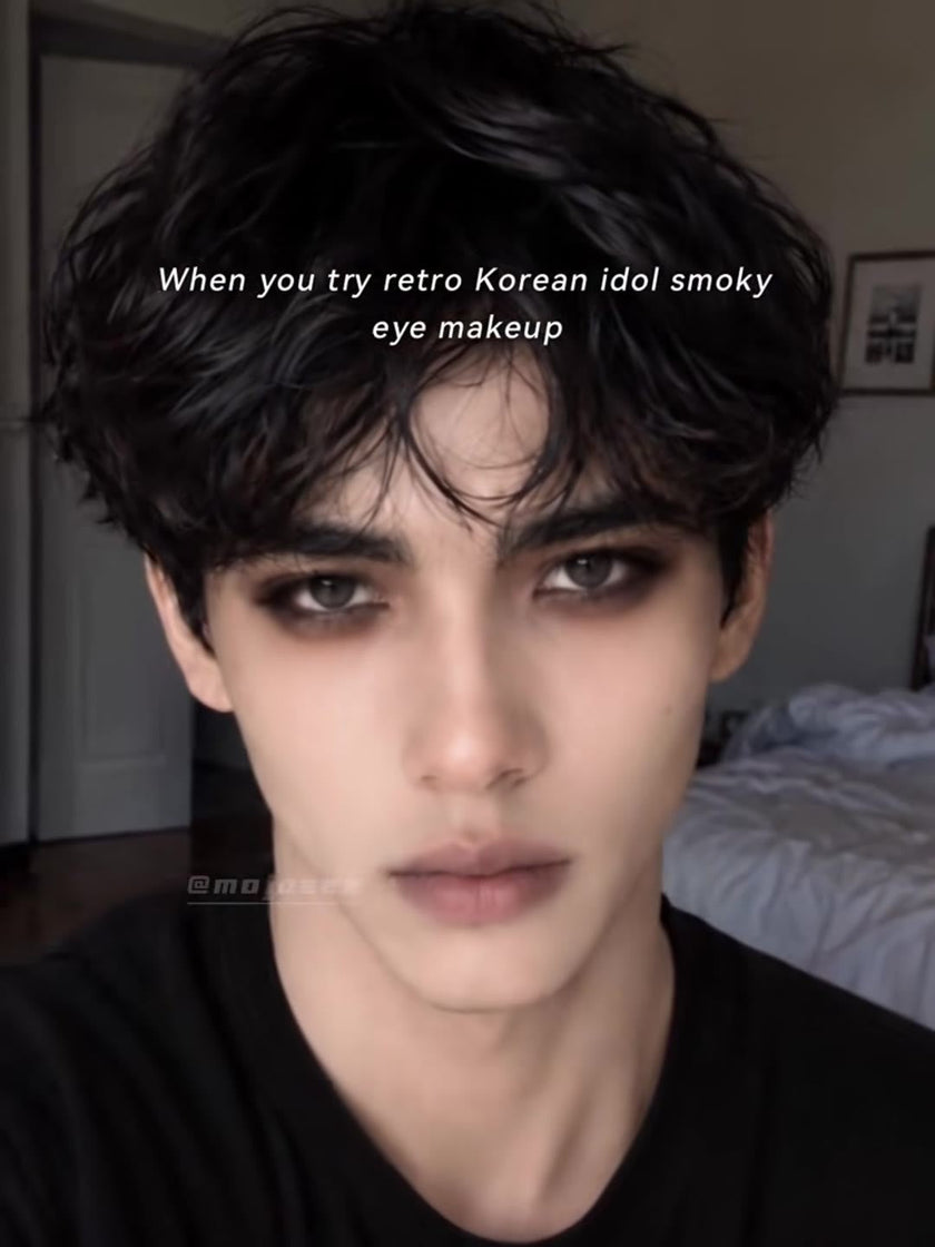 Retro Korean Idol Smoky Eye for Men: Pale Base, Black Socket, Black Contacts