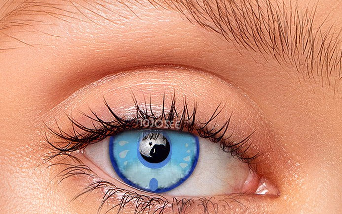 Furina blue cosplay lens worn, pattern visible