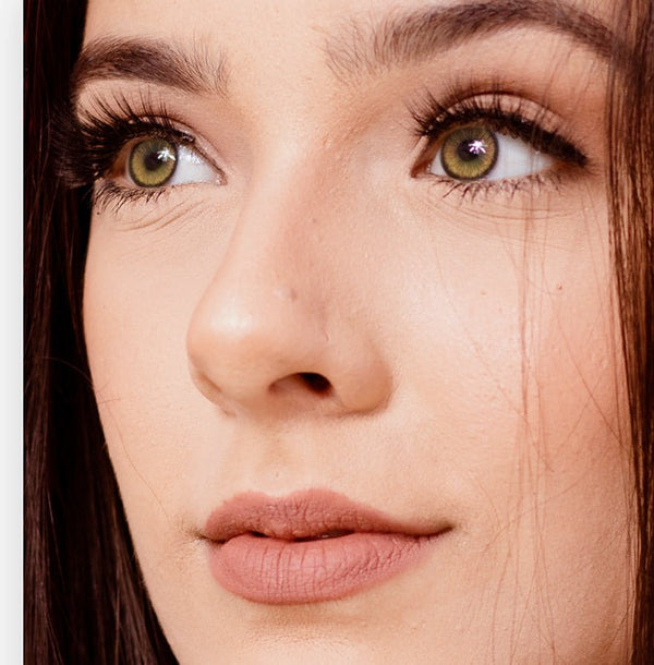 Hazel colored contacts on a model, natural editorial portrait