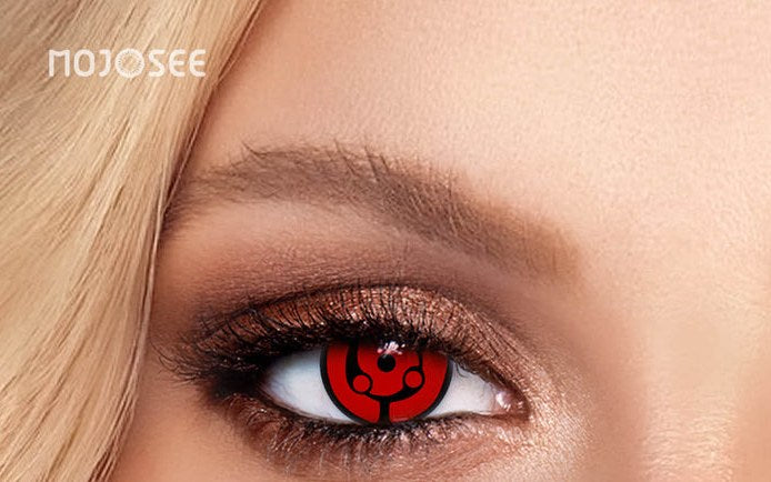 Three-tomoe Sharingan lens worn on a real eye