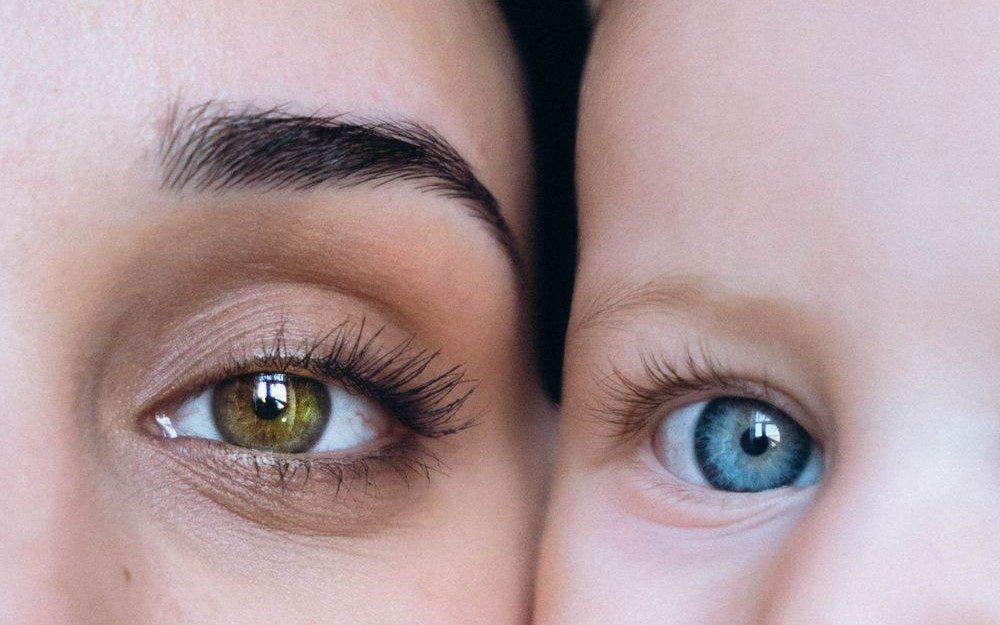 Two eyes side by side in different colors, one hazel and one blue