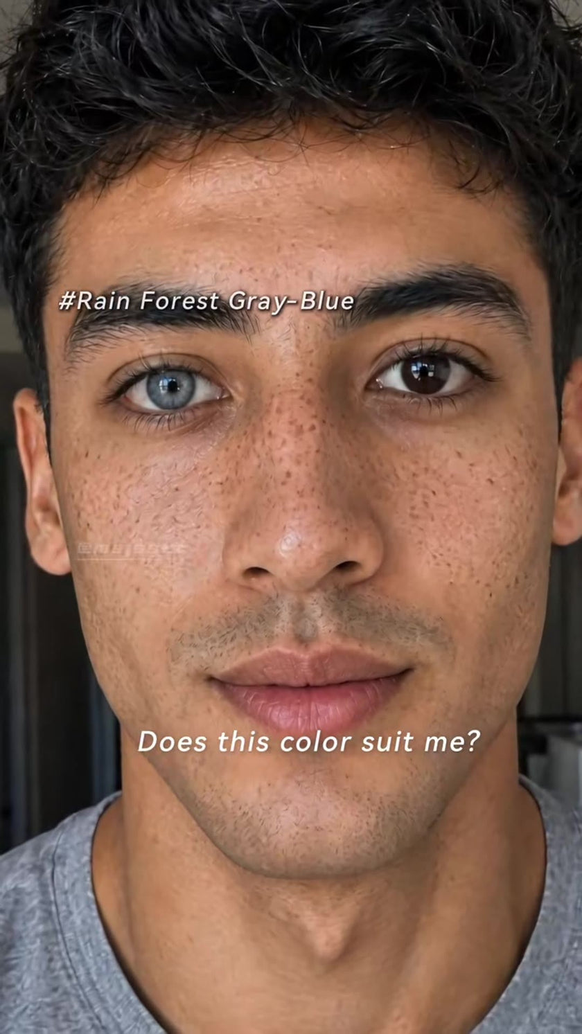 How Does Rain Forest Gray-Blue Compare with a Brown Eye on a Man with Tan Skin?