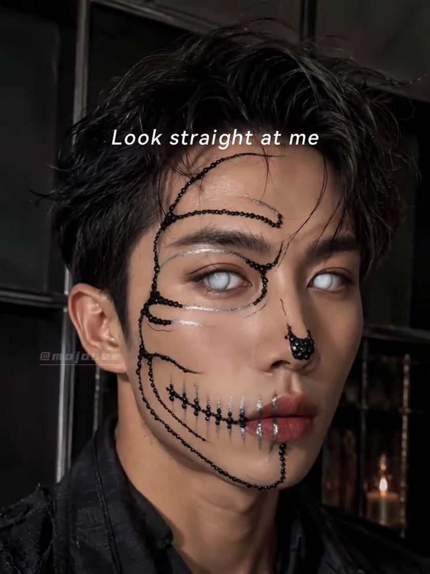 What Do White Out Contacts Look Like with Black Line Makeup on Men?
