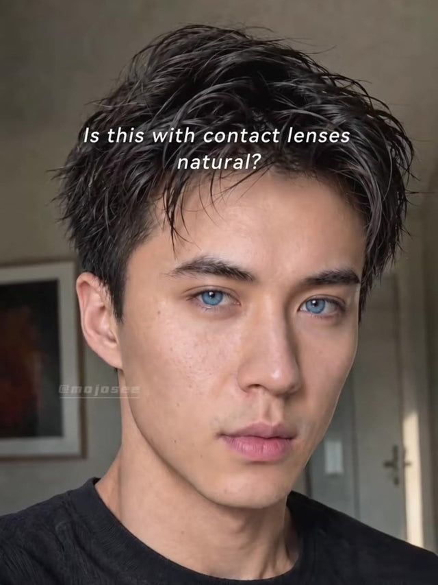 Do Rain Forest Gray-Blue Contacts Look Bright Blue on Men in Indoor Daylight?