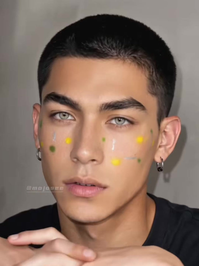 Buzzcut? Even Better - Green Eyes + Paint Dots for Festival Season