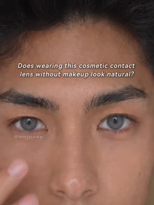 Do Gray Contacts Look Natural on a Man With No Makeup? Muses Gray on Dark Brown Eyes