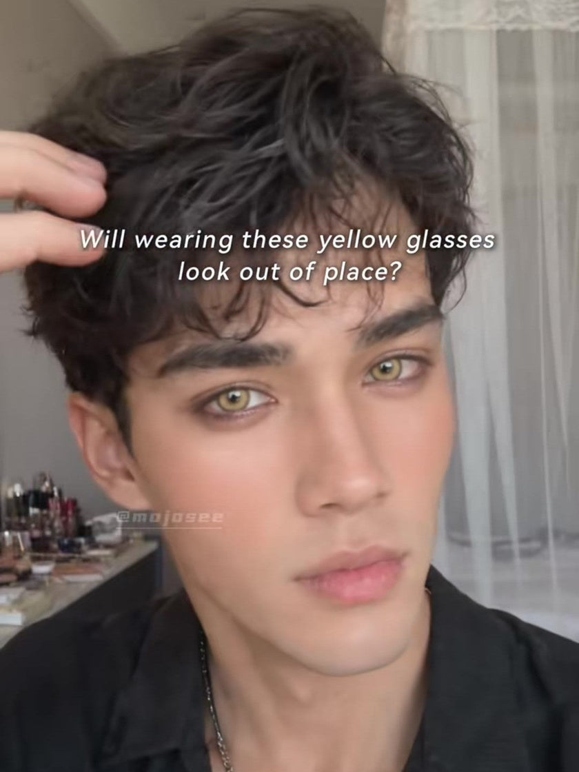 Do Rainbow Bassia Brown Contacts Look Too Yellow on Men Without Makeup?