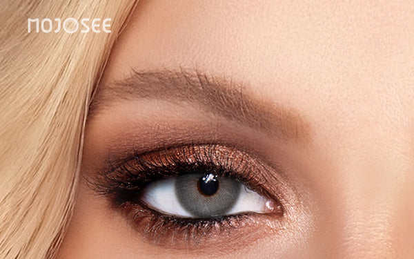 close-up of an eye wearing Muses Gray colored contact lenses