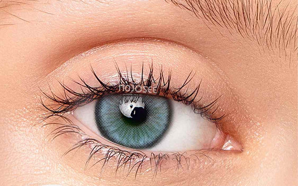 Blue gray contact lens on an open eye