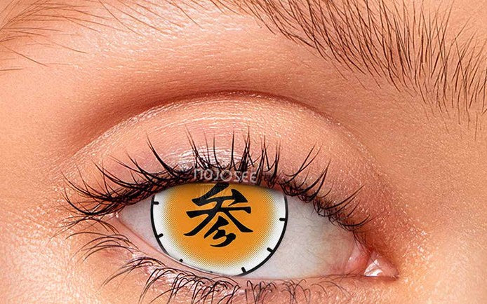 Akaza's marked gold eye, worn on a real eye