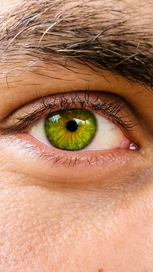 Detailed close-up of a human green eye and iris