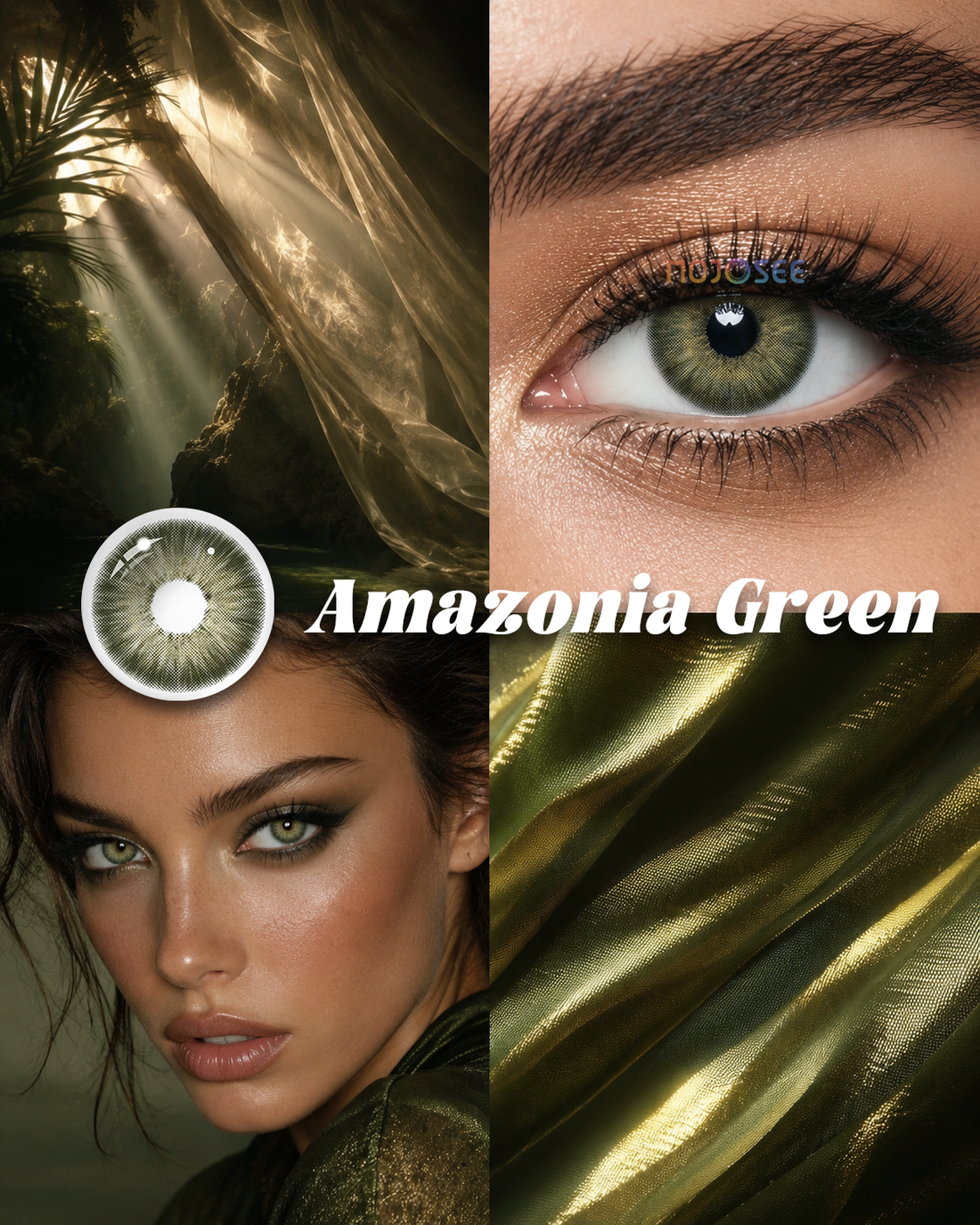 Amazonia Green colored contact lenses worn on eye – Mojosee