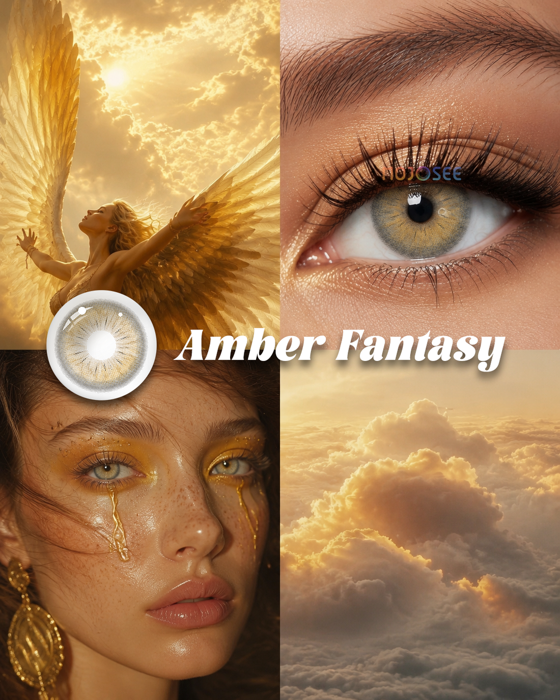 Amber Fantasy colored contact lenses worn on eye – Mojosee