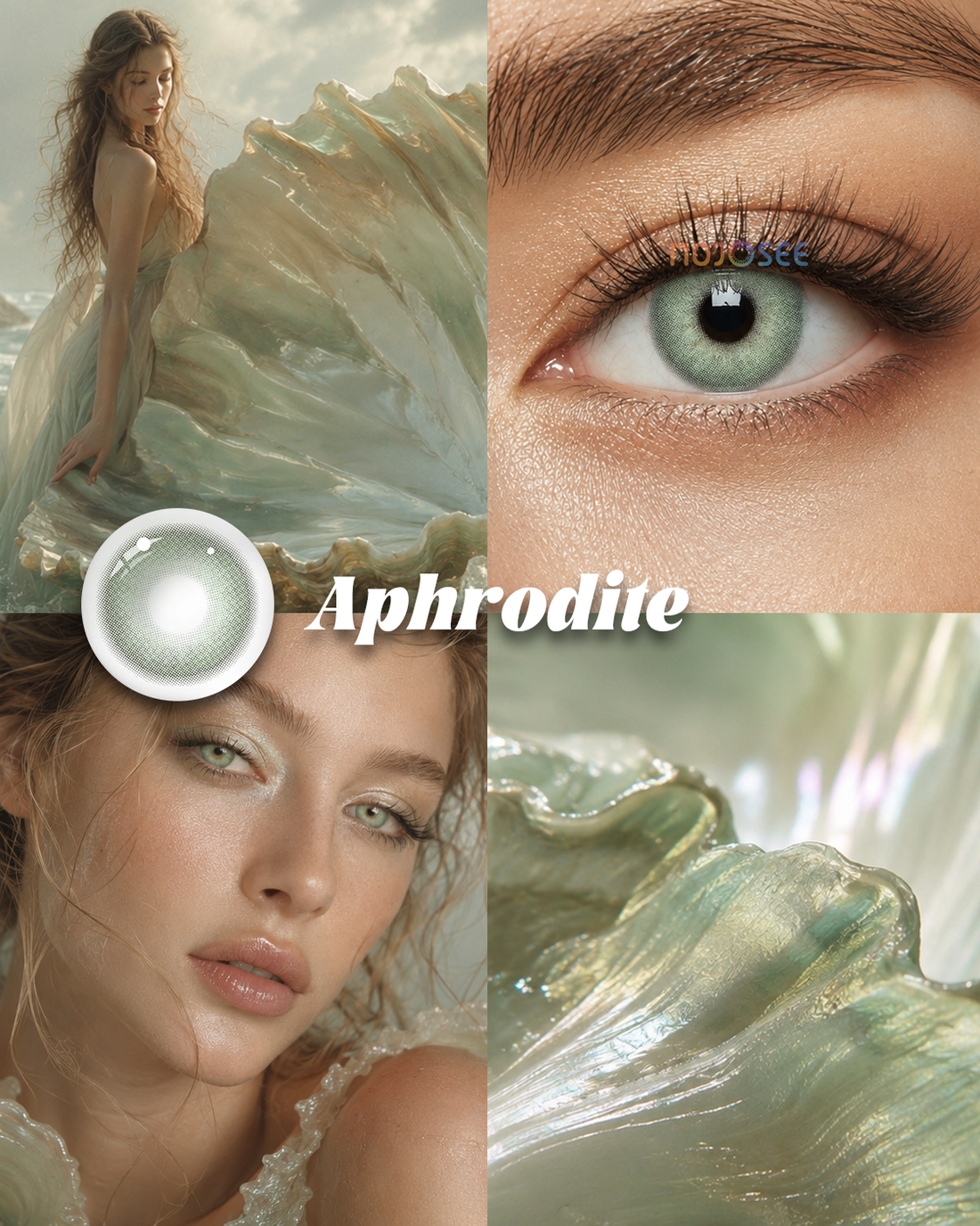 Aphrodite colored contact lenses worn on eye – Mojosee