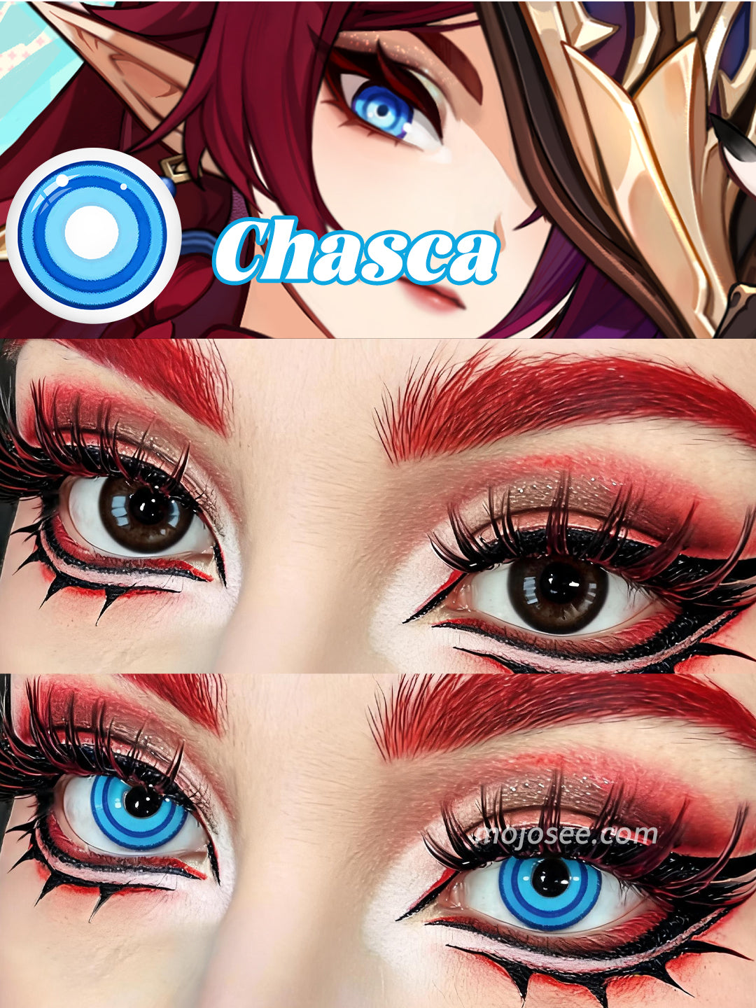 Chasca colored contact lenses worn on eye – Mojosee