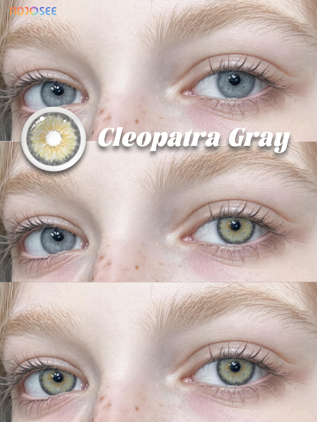 Cleopatra Gray colored contact lenses worn on eye – Mojosee