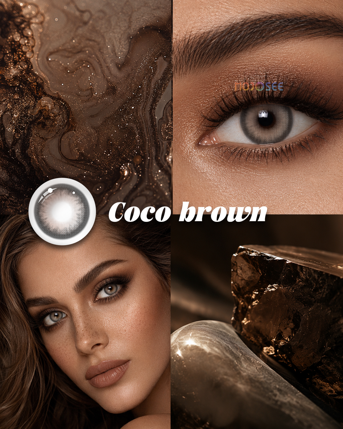 Coco Brown colored contact lenses worn on eye – Mojosee